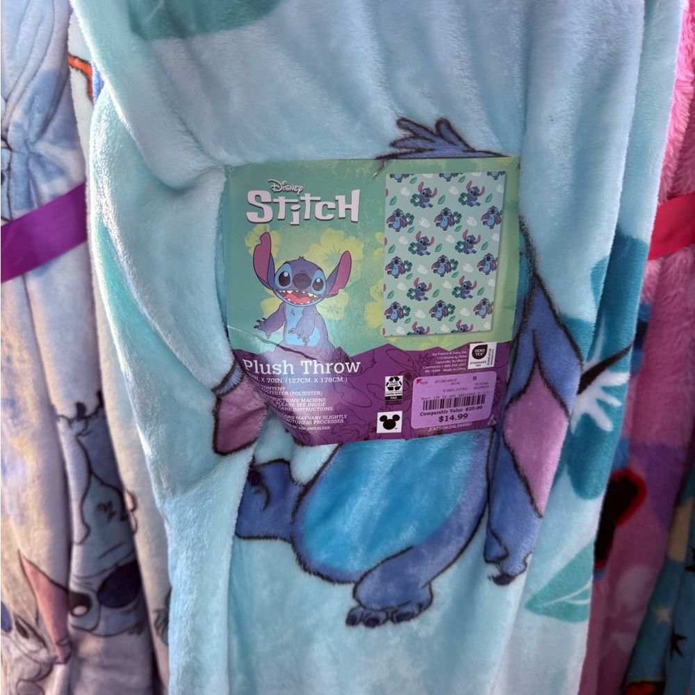 Disney Stitch Blue and Pink Plush Throw